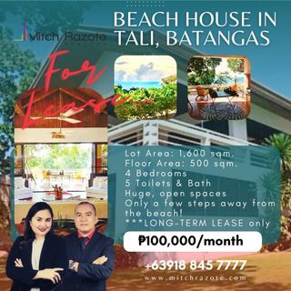 Beach House For Retirement or Vacation Home For Long Term Lease in Tali, Batangas