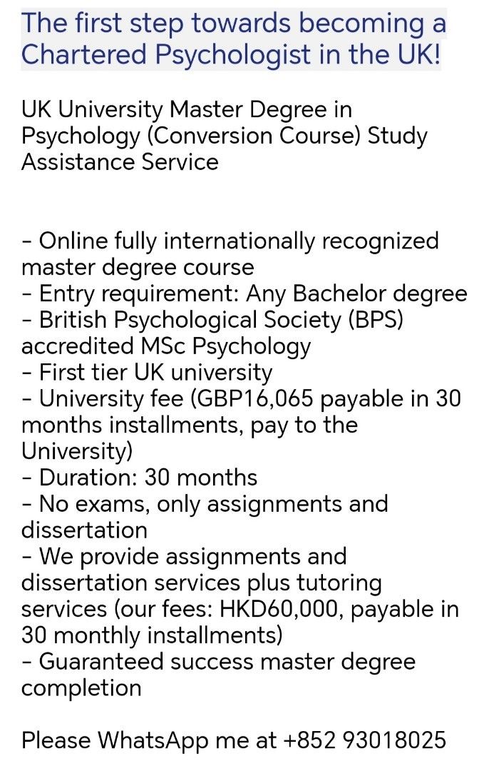 a Chartered Psychologist in the UK!, 服務, 學習及增值課程, 增值及補習 Carousell