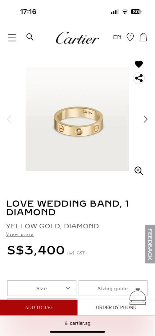 Cartier love ring one diamond size 51 yellow gold