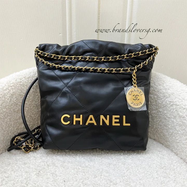 Chanel 22 Mini Hobo Handbag in Black Shiny Calfskin and GHW, Luxury, Bags &  Wallets on Carousell