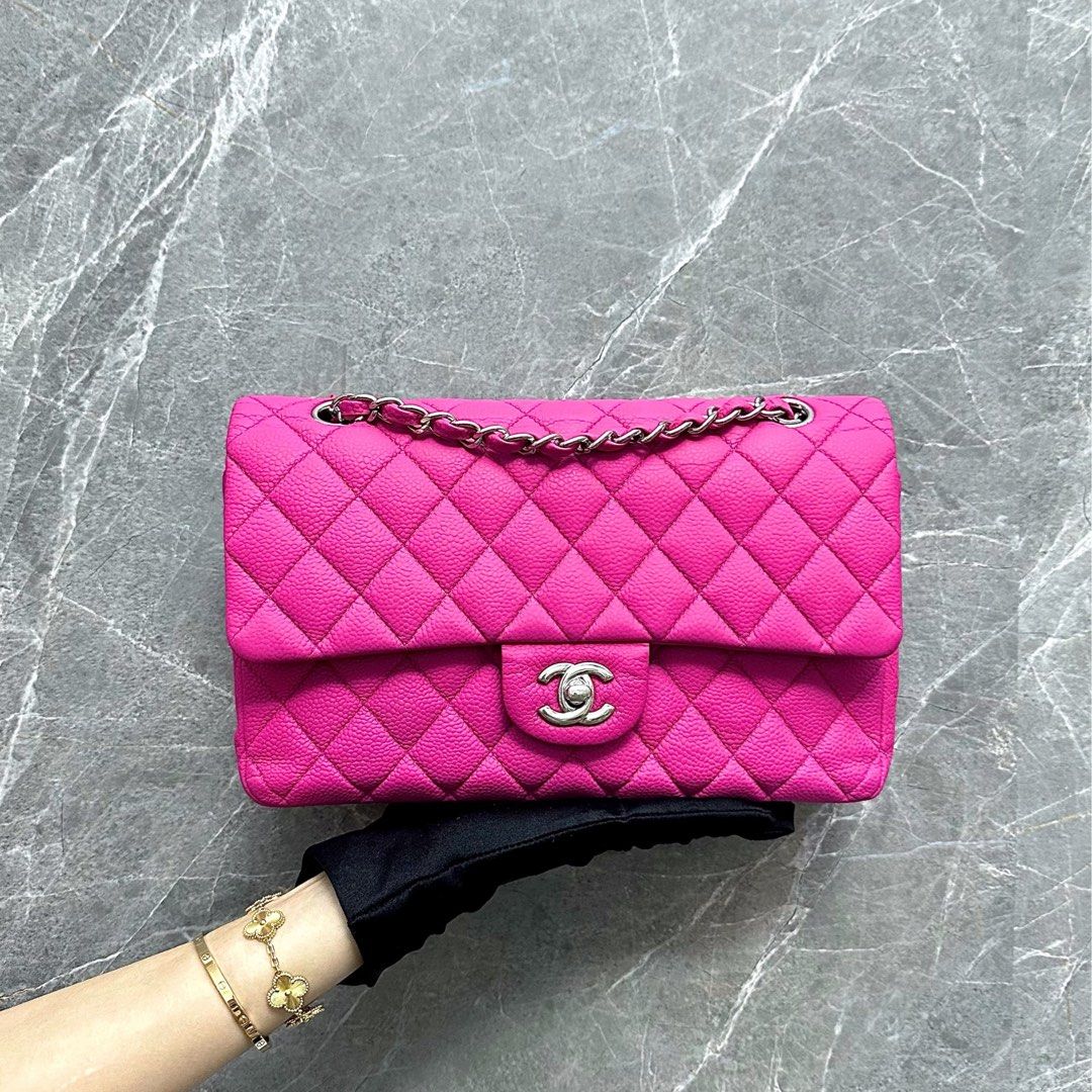 Chanel Medium Classic Flap Suede Caviar Hot Pink SHW No 18, Luxury, Bags &  Wallets on Carousell