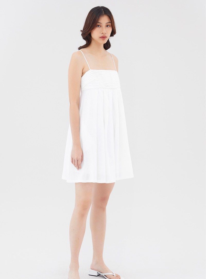 Chesca Linen Pleated Dress White Women s Fashion Dresses Sets