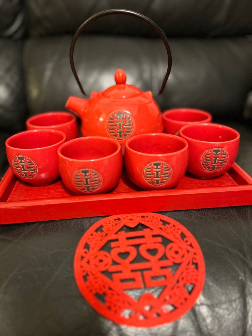 Chinese wedding tea set with tray, Furniture & Home Living, Kitchenware