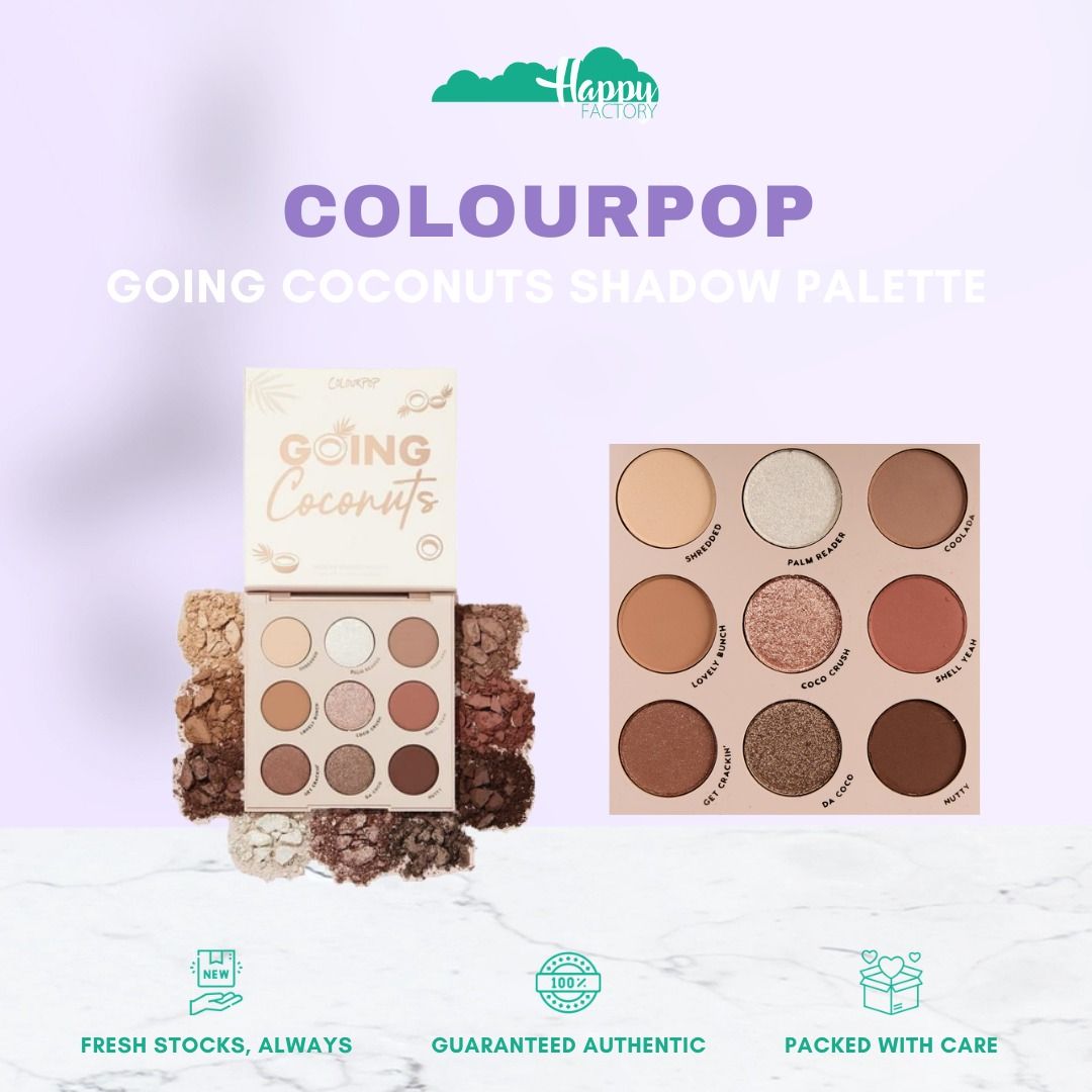 COLOURPOP Going Coconuts Shadow Palette (Category: Makeup) located in Quezon City. Submitted by happyfactoryph (Listing ID 1131814728, Image 1). Description: COLOURPOP Going Coconuts Shadow Palette – P1290 (from P2500) ⁣ Product Details: Go loco for this toasted neutral 9 pan palette, perfect for your every day look. This super wearable palette is cute, compact, and ready for any look. ⁣ Shop Details: ⭐ Shopee: @happyfactoryph⁣ ⭐ Instagram & Face