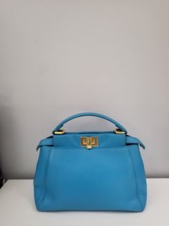 Fendi Mini Peekaboo Nappa Leather Gold hardware Sky Blue
