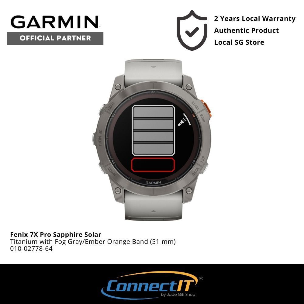 Garmin Fenix 7X Pro Sapphire Solar Titanium with Fog Gray/Ember Orange Band  