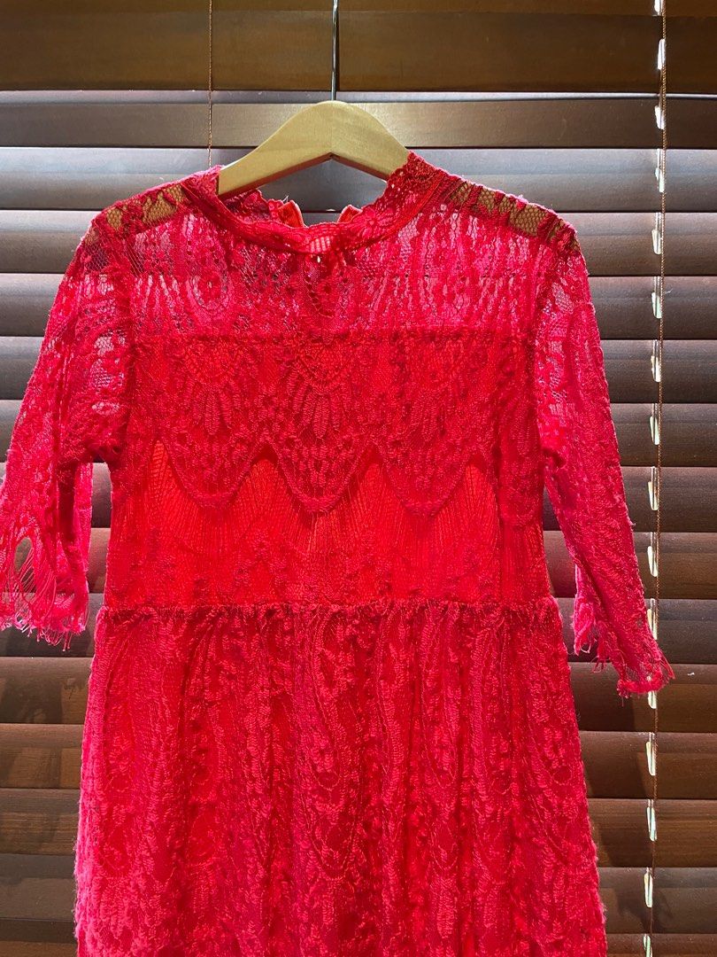 Girls red lace best sale dress