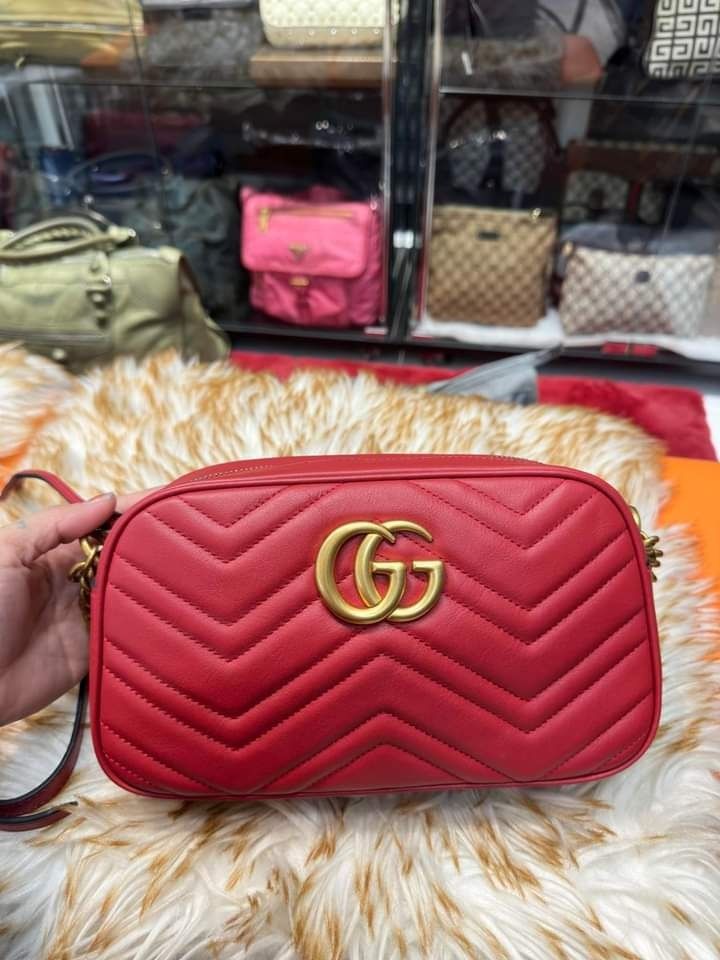 Gucci Red Matelasse Small GG Marmont Shoulder Bag