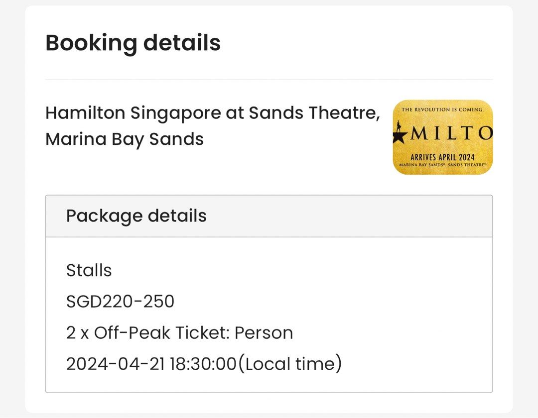 Hamilton Musical 21 April 2024 6 30pm Tickets Vouchers Event