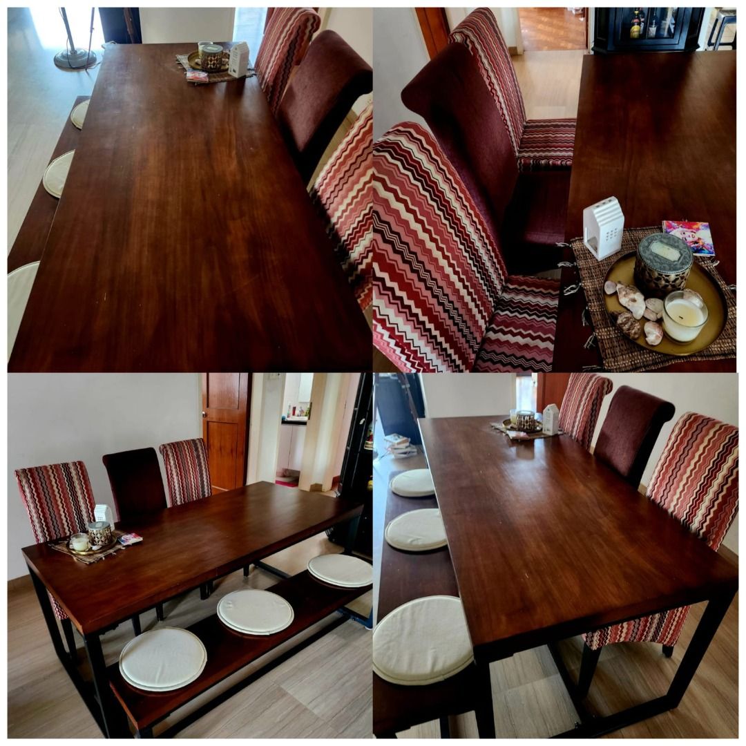 Heavy quality dining table & matching bench. Rust free frame. Chairs