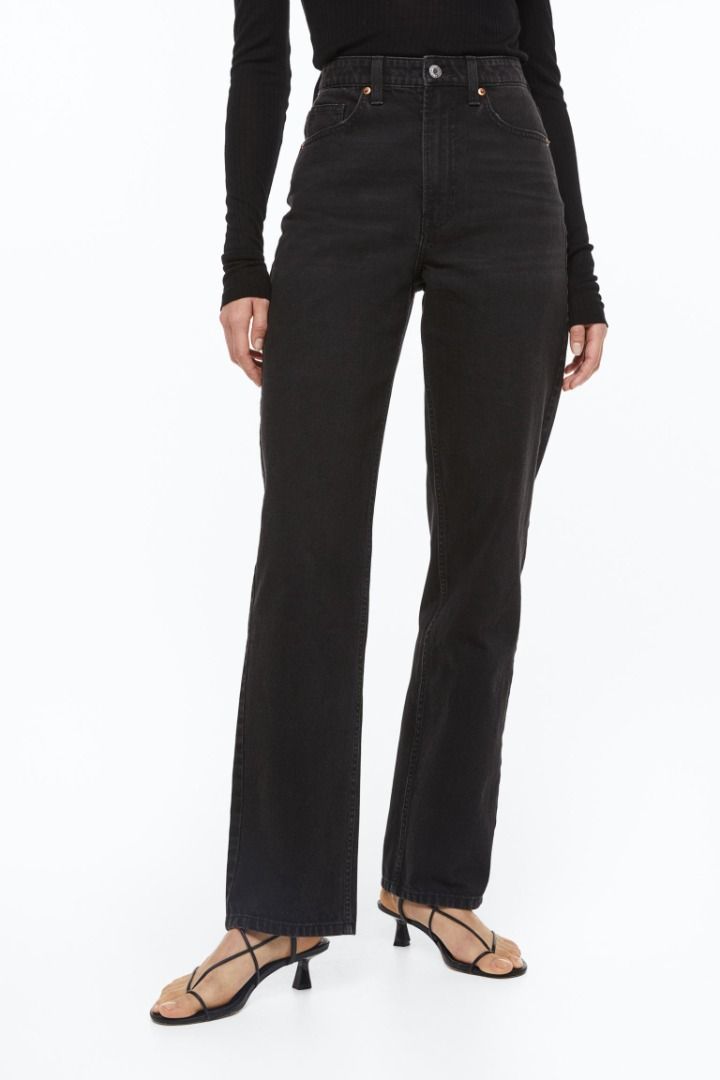 H&M 90s Baggy Straight Ultra High Waist Jeans Mom Loose-fit (Black