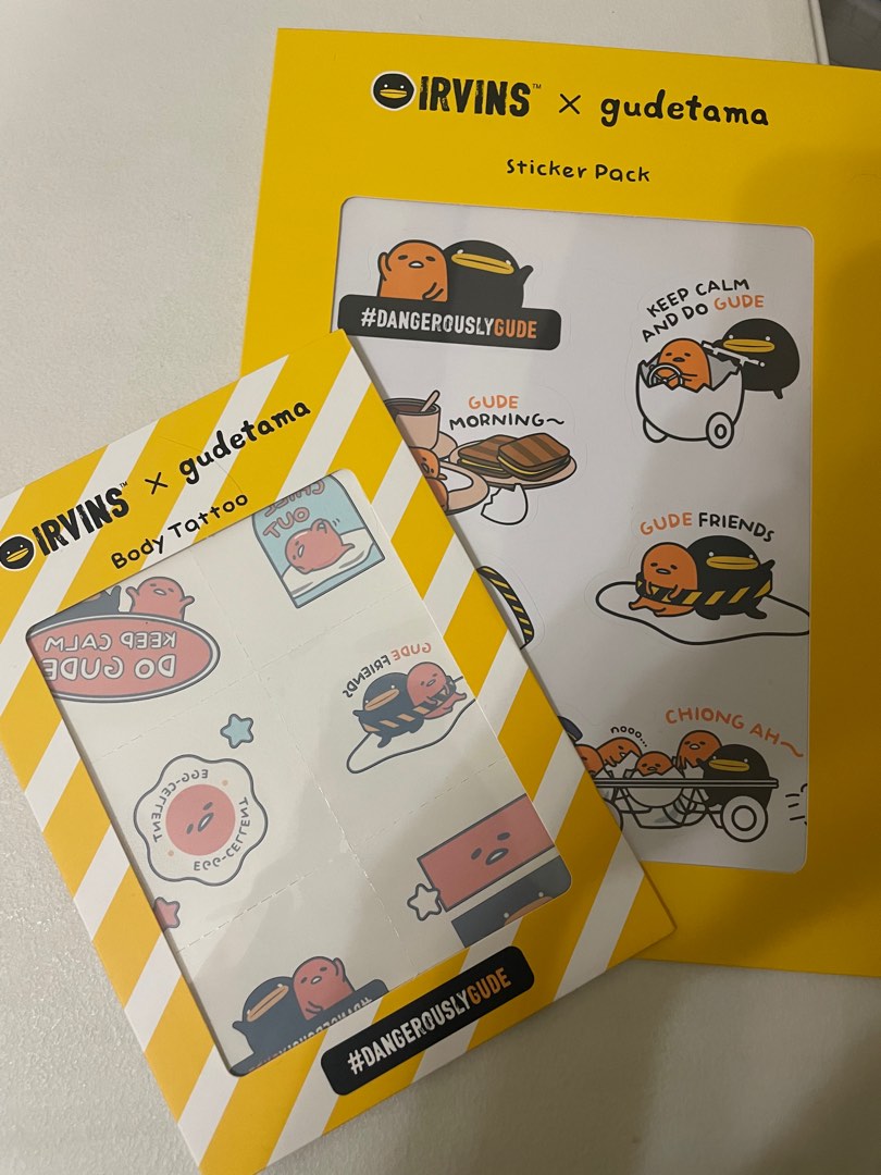 LIMITED EDITION Irvins x Gudetama Sticker Set/Body Tattoo, Hobbies & Toys,  Memorabilia & Collectibles, Stamps & Prints on Carousell