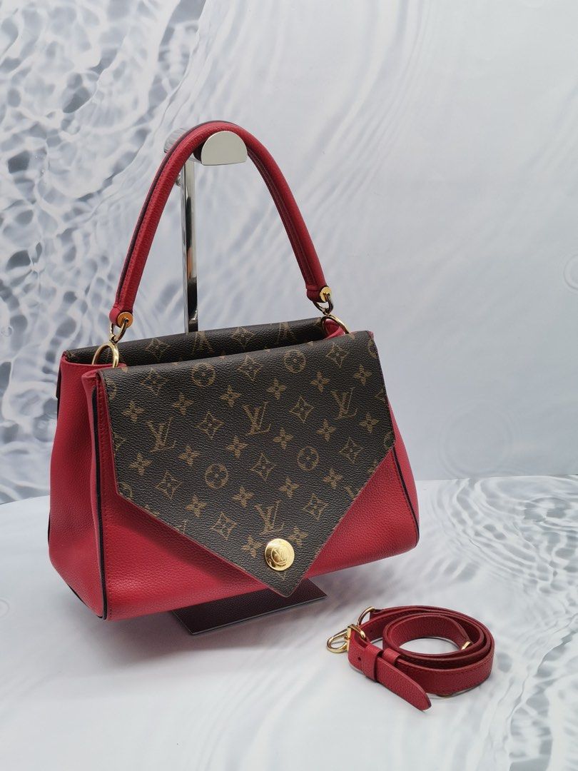 LOUIS VUITTON DOUBLE V BROWN MONOGRAM CANVAS WITH RED CALFSKIN GOLD  HARDWARE HANDLE BAG, Luxury, Bags & Wallets on Carousell