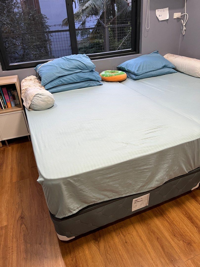 mandaue gala bed foam mattress w/ wood frame set, Furniture & Home