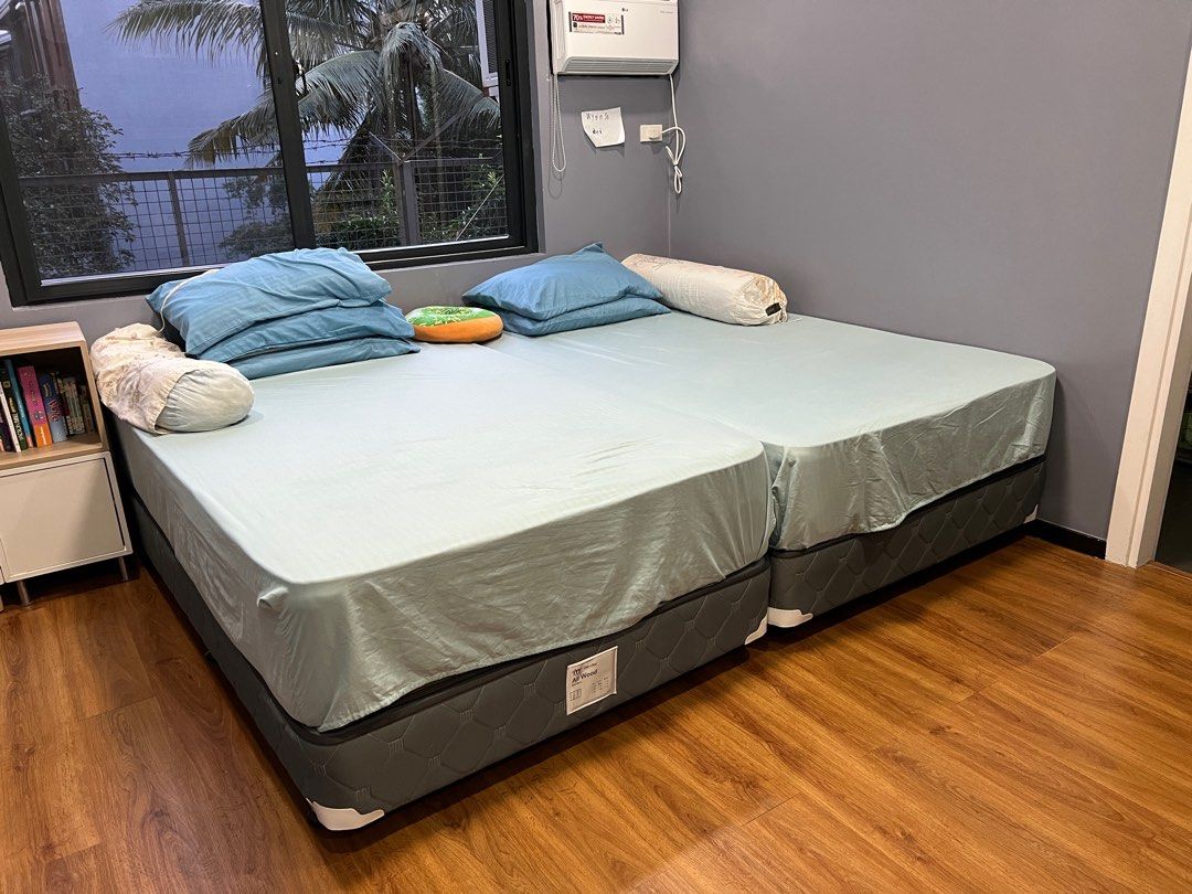 mandaue gala bed foam mattress w/ wood frame set, Furniture & Home