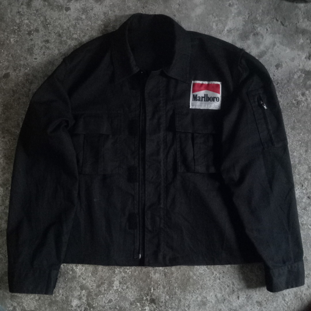 Marlboro Two Pockets Canvas Black Work Jacket Utility Jacket Riding Jacket Boxy Fit