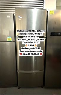 Mitsubishi (385L) 3Doors refrigerator / fridge  MR-V43R-ST-P H 1800 _ W 650 _ D 690 Condition 7/10 🔥 $350 🔥 Delivery add $50 One month warranty ☎️ Kim 88118368 ☎️