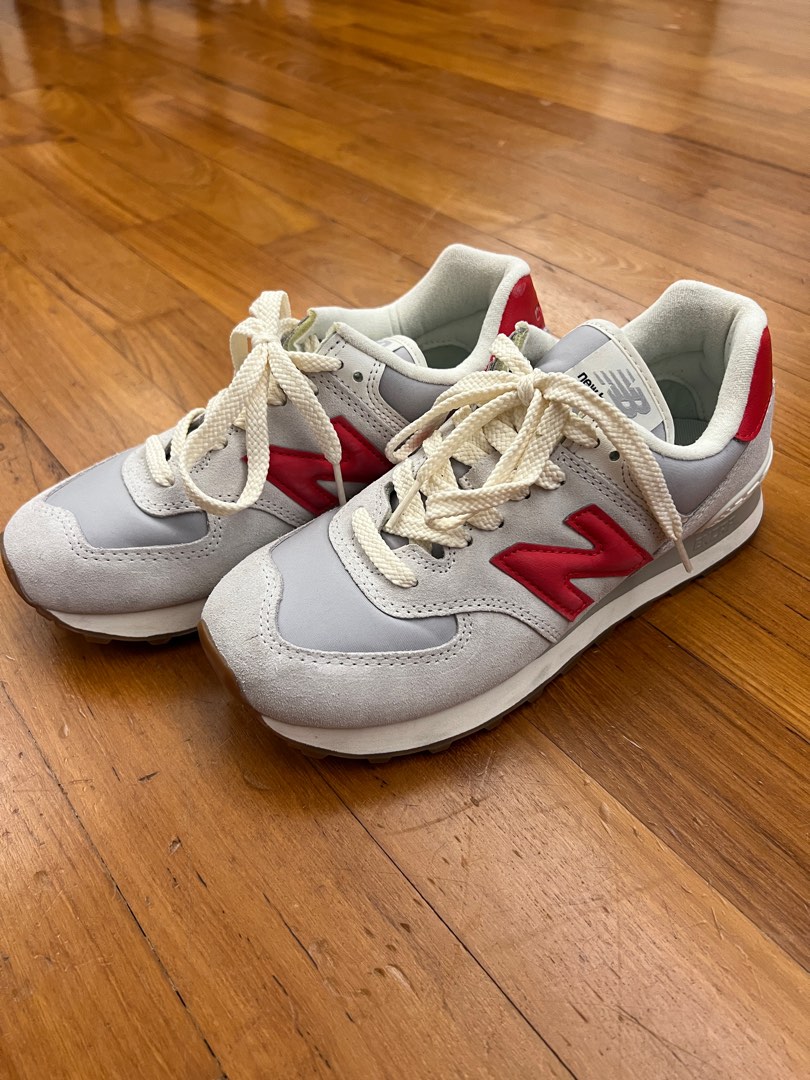 New balance 574 sneakers light grey red US6 Women s Fashion