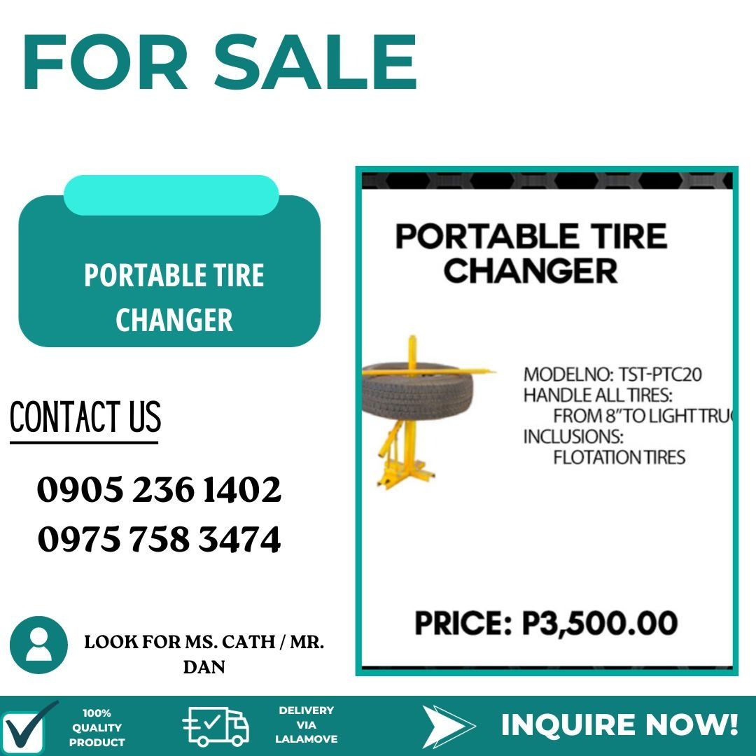 PORTABLE TIRE CHANGER (Category: Construction Tools & Equipment) located in Manila. Submitted by cathvesta_sales (Listing ID 1266830077, Image 1). Description: .