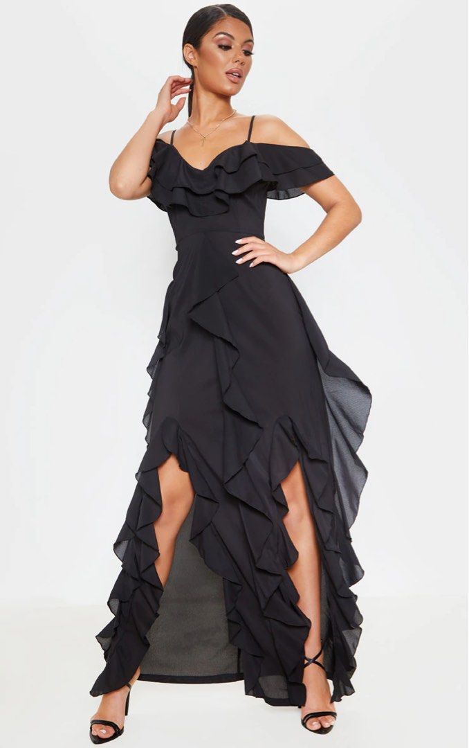 Cold shoulder ruffle maxi dress hot sale