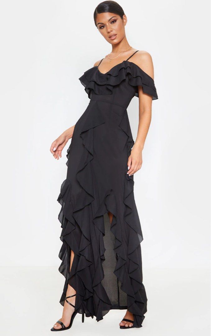 Cold shoulder ruffle maxi dress hot sale
