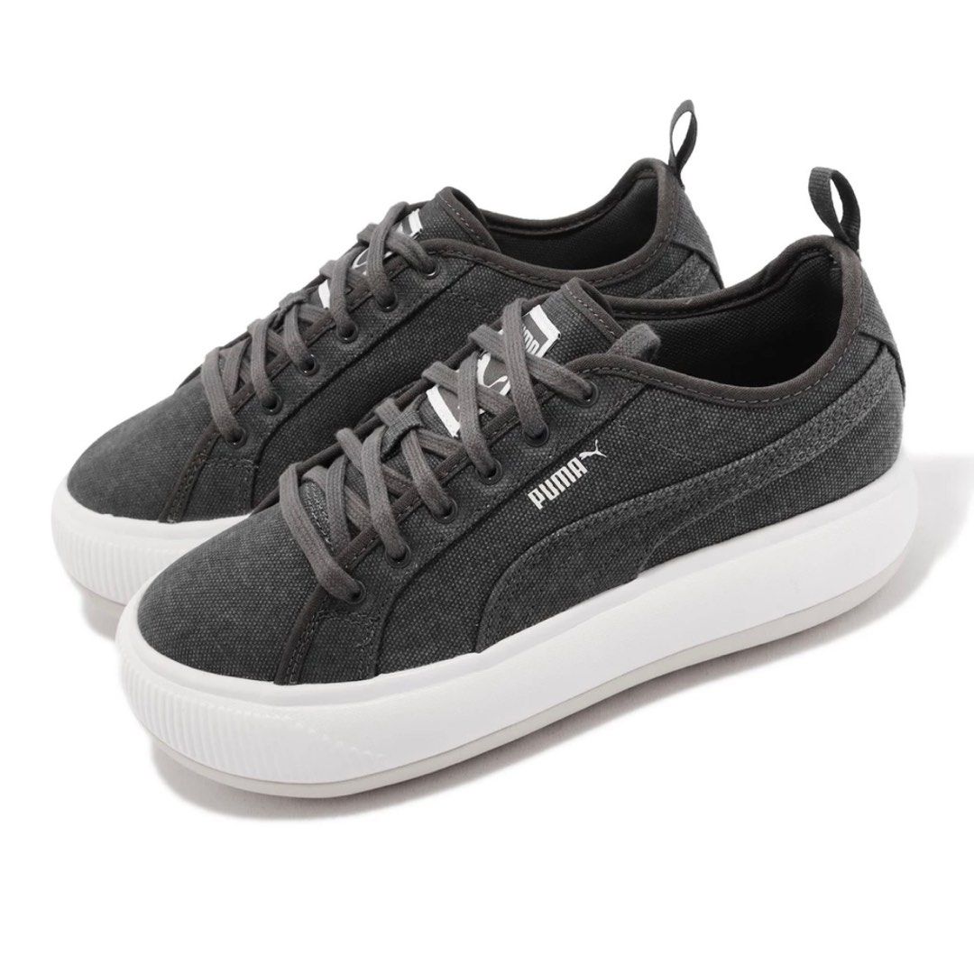 Puma Casual Shoes Suede Mayu Canvas Black White Thick Soled