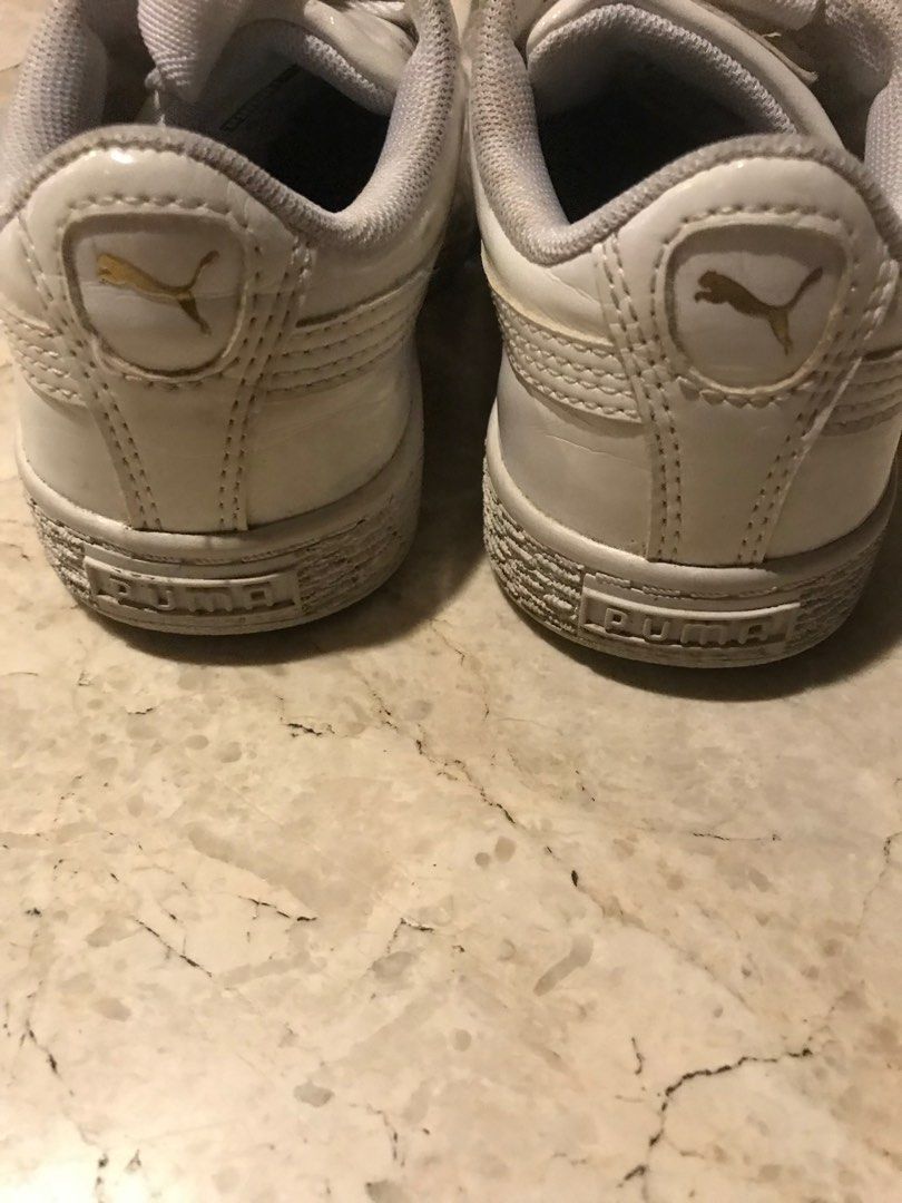 Puma white ribbon sneakers best sale