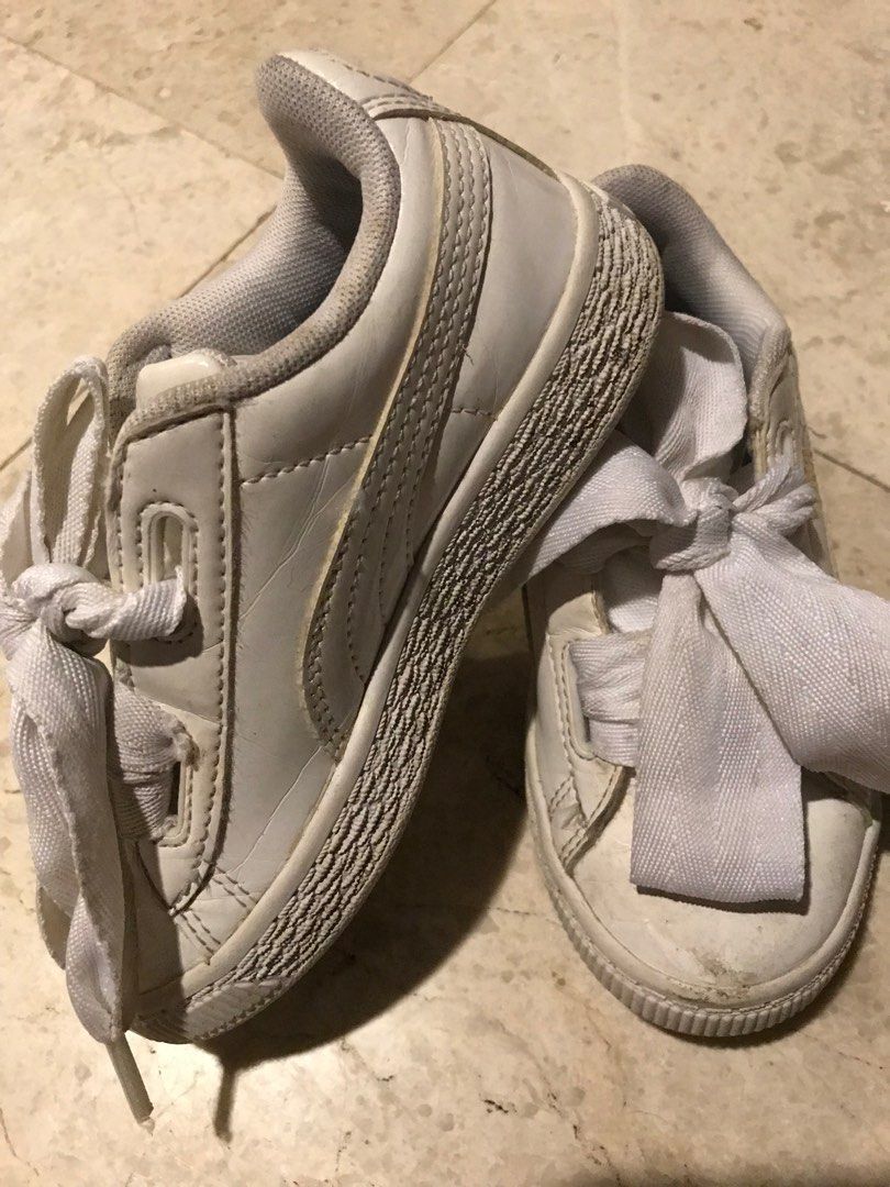 Puma white ribbon sneakers best sale