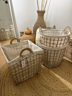 Greenstell Woven Waste Basket with Lid, Handles and 2 Replaceable Line