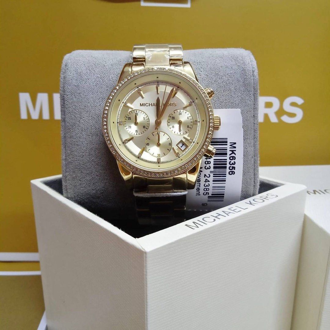 RESTOCK ORIGINAL MICHAEL KORS RITZ CHRONOGRAPH GOLD DIAL GOLD
