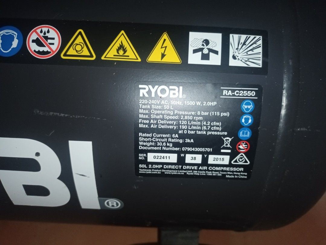 Ryobi 50L 2.0HP Direct Drive Air Compressor, Everything Else, Others on