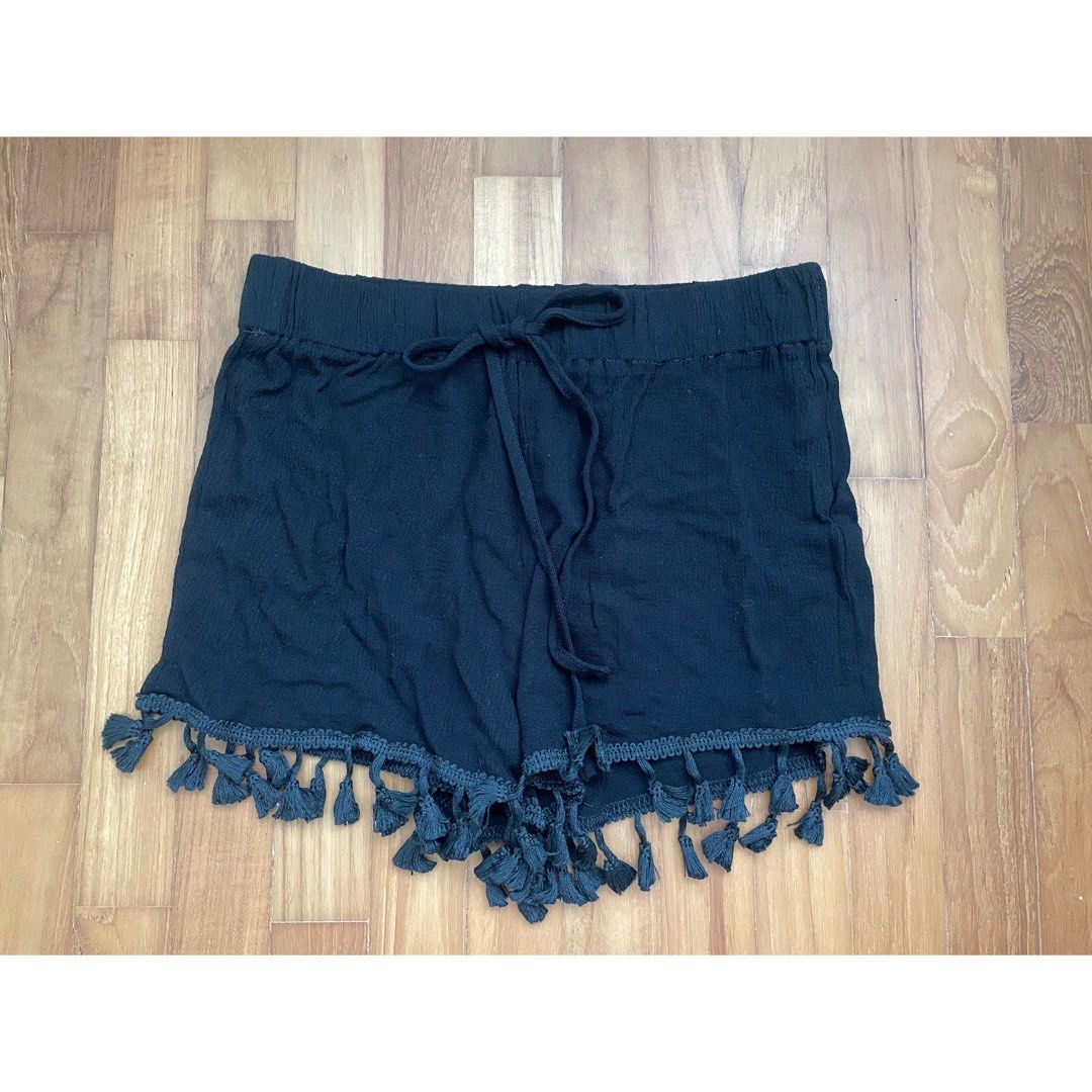 Shein Black Tassel Shorts Women s Fashion Bottoms Shorts on