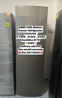 SMEG 332L Bottom-Freezer Refrigerator FCA375S   H 1898 _ W 595 _ D 640  Condition 8/10 🔥$480🔥 Delivery add $50 One month warranty ☎️ Kim 88118368 ☎️