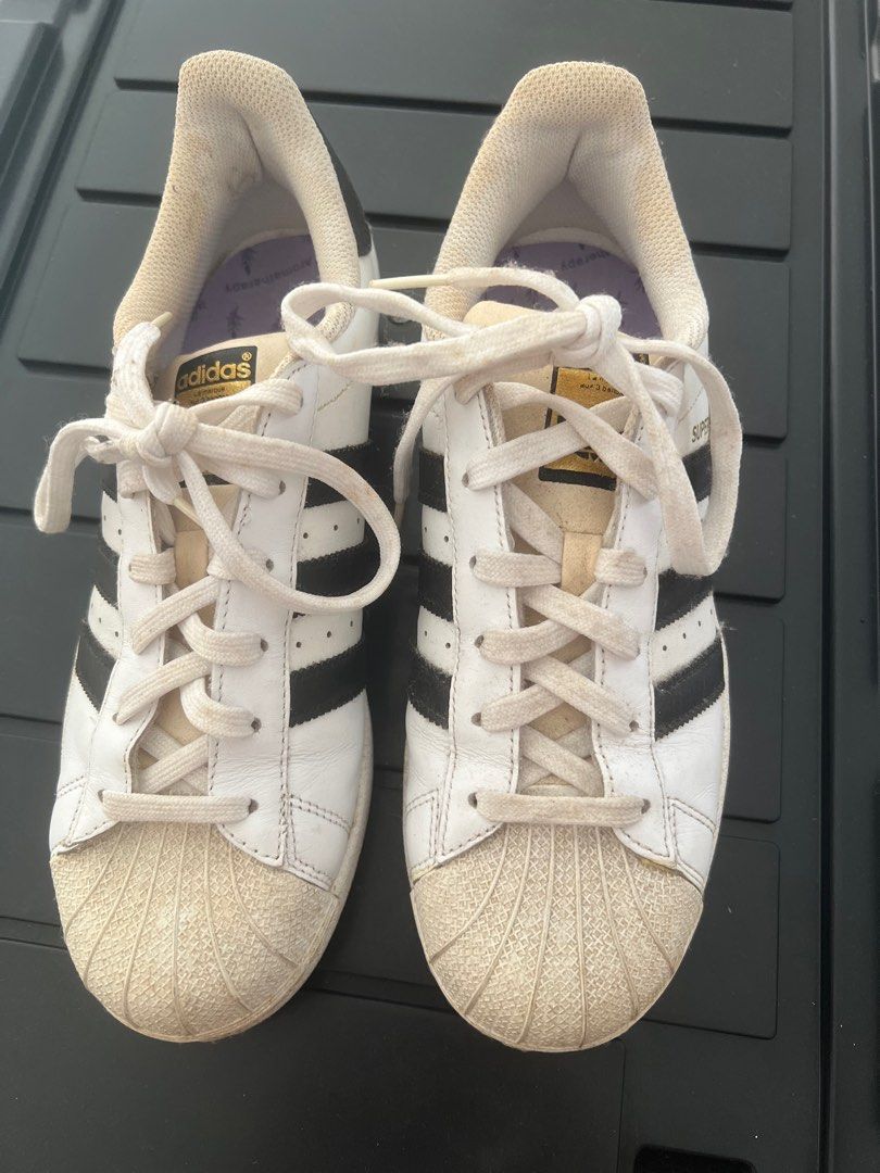 Superstar (Category: Sneakers) located in Paranaque City. Submitted by cvcrossing (Listing ID 1266848673, Image 3). Description: Used once, kept in storage (yellowish) Purchased in the US Per shoe tag: EU40/ UK 6.5/ US 8.