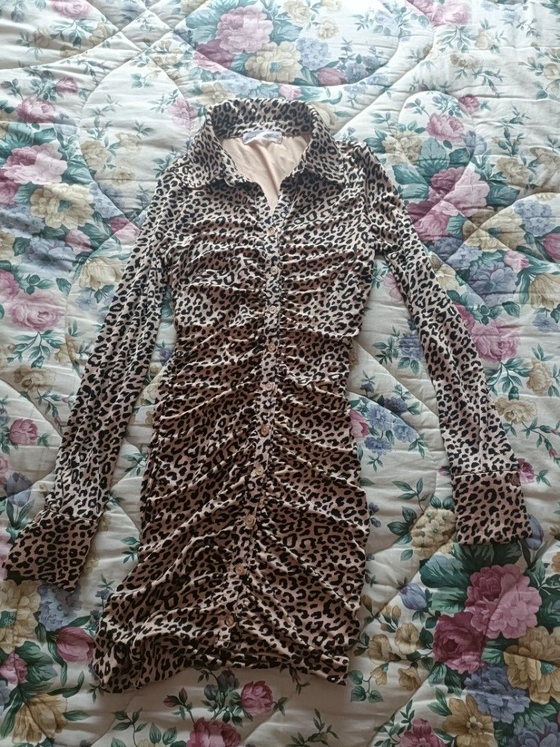 SUPR Leopard Print Ruched Mesh BodyCon Mini Dress. Women s