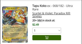 Pokemon Trading Card Game SV3a 019/062 RR Tapu Koko ex (Rank A)
