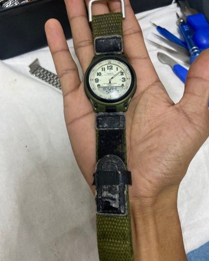 Casio green retro mili watch discount