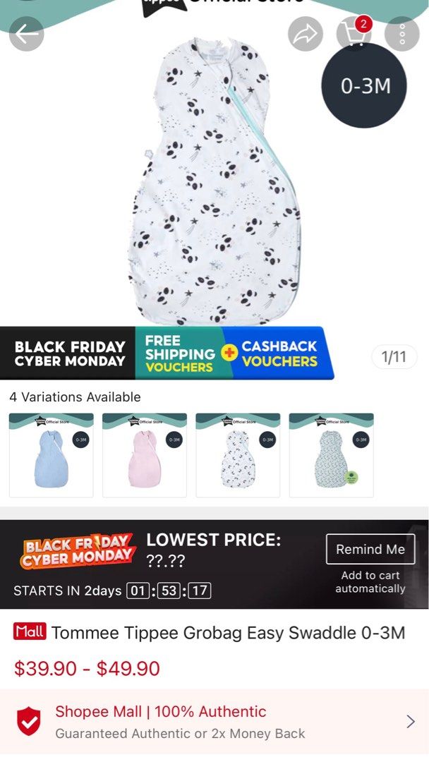 Tommee Tippee Grobag Easy Swaddle, Babies & Kids, Babies & Kids Fashion
