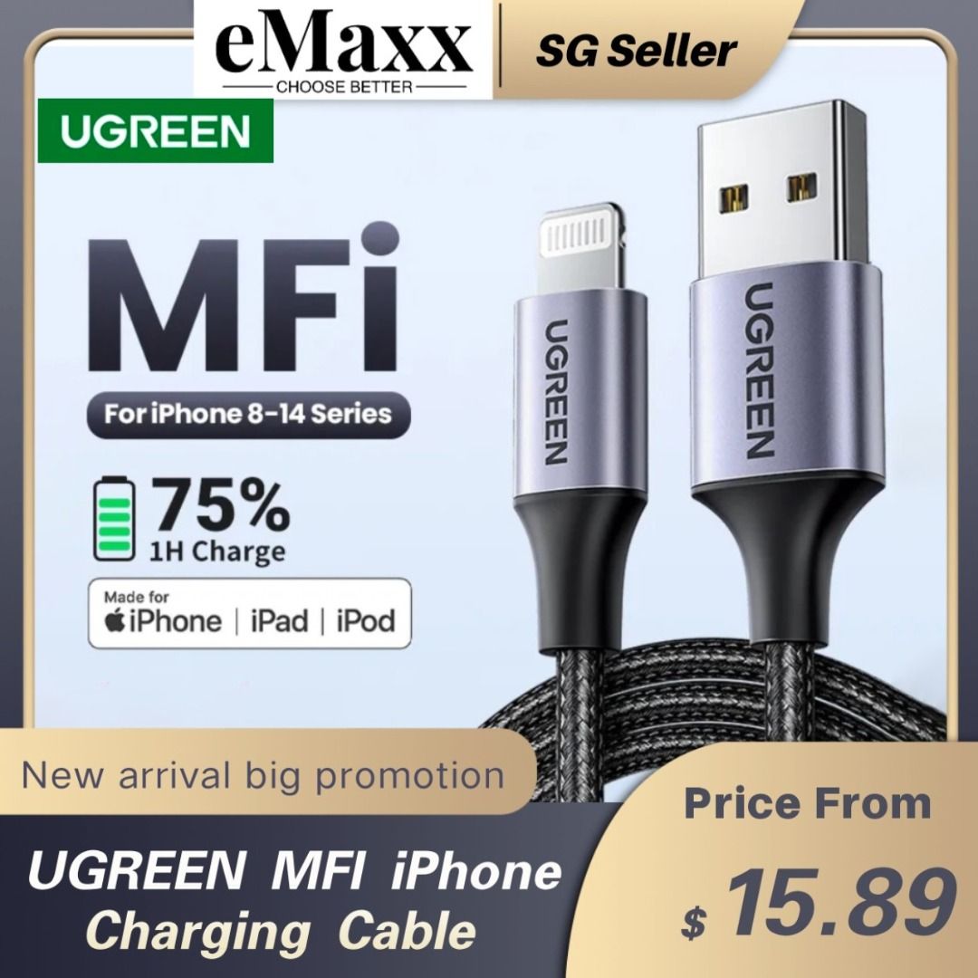UGREEN MFi USB to Lightning Cable for iPhone 14 13 12 Pro Max 2.4A Fast  Charging for iPhone for iPad Phone Data Cable Color: Aluminum Silver,  Length: 1.5m
