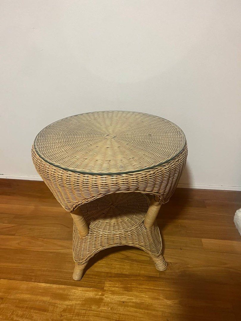 Vintage ratan side table, Furniture & Home Living, Furniture, Tables
