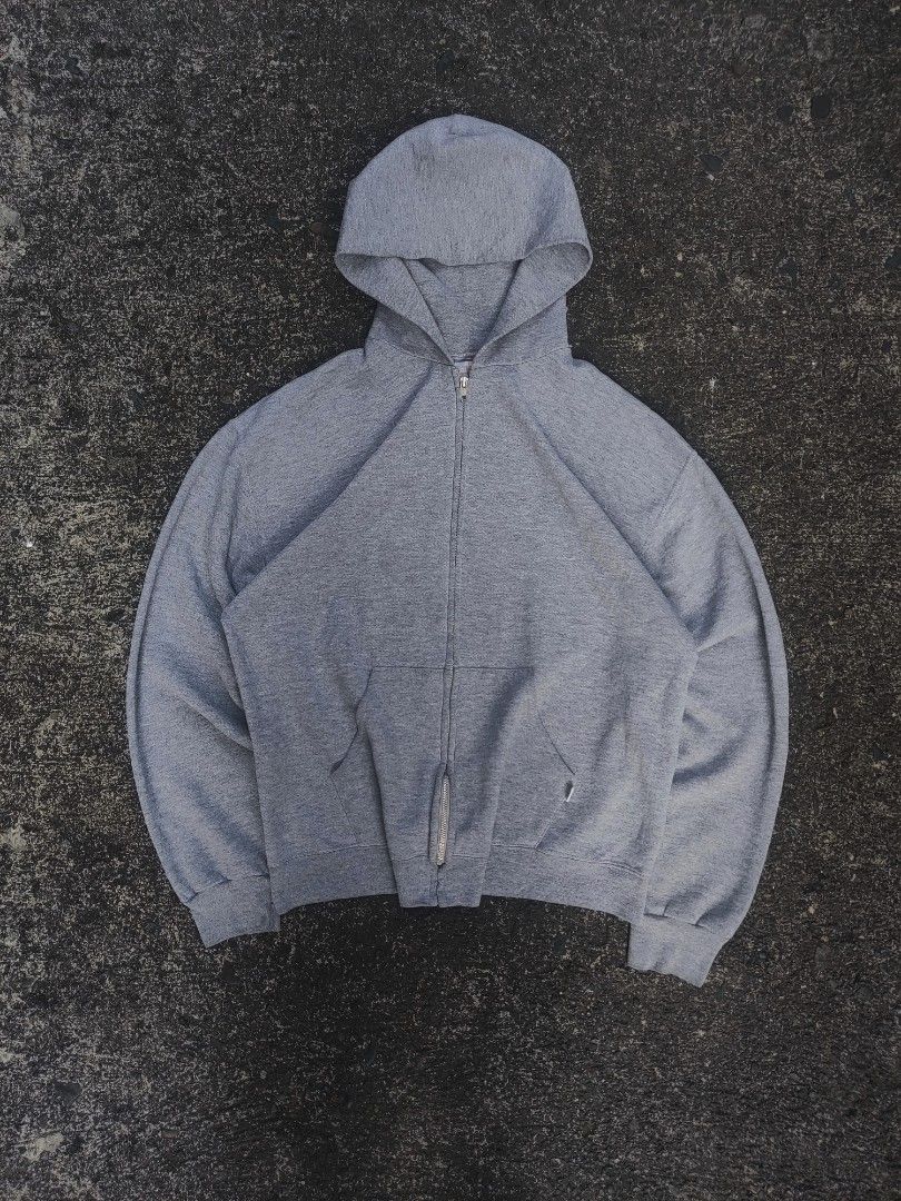 Vintage Russel Athletic ZipUp Grey Hoodie, Men's Fashion, Tops & Sets