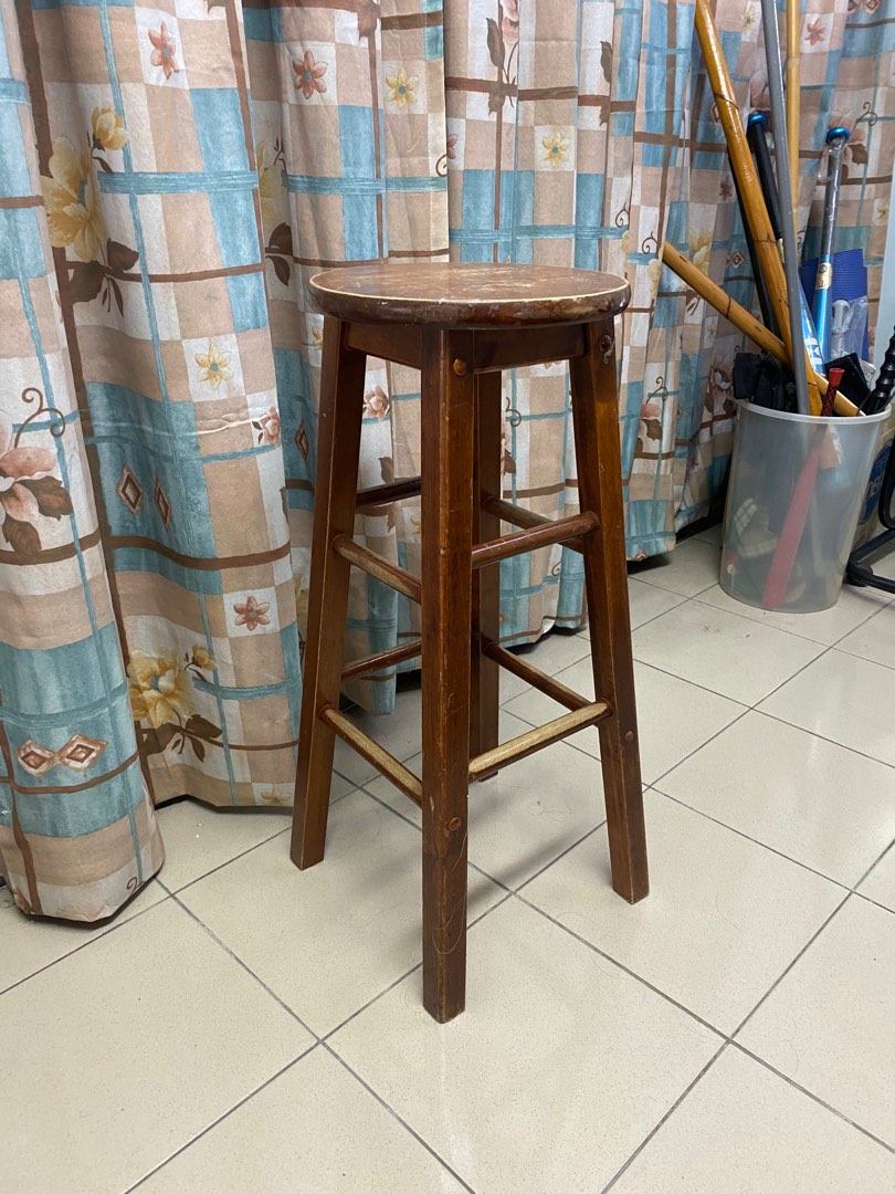 Vintage Solid Wood High Bar Stool, Furniture & Home Living, Furniture