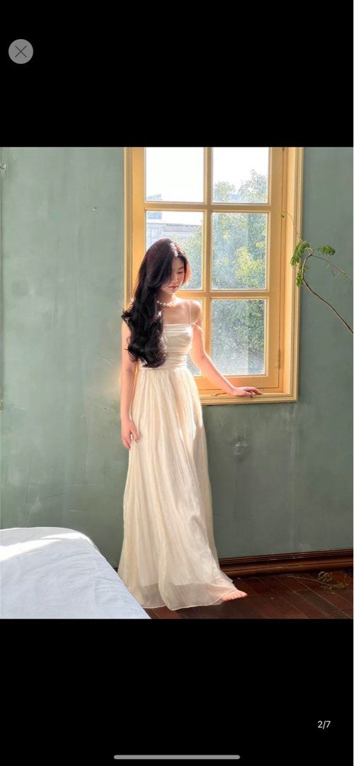 Po White Flowy dress prom date birthday Women s Fashion