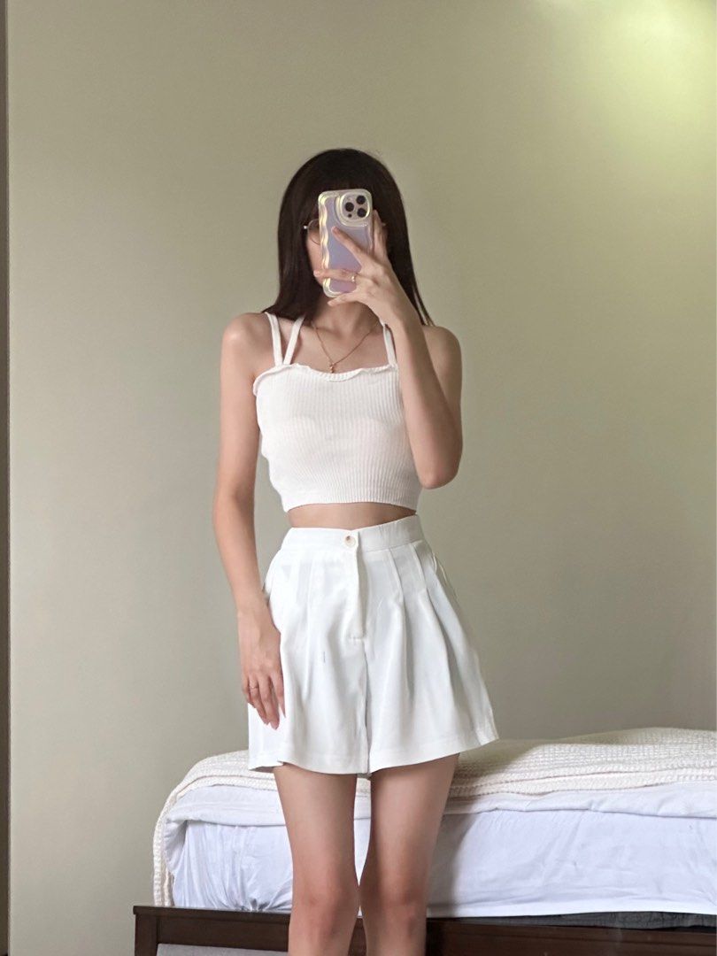 All white high waisted shorts shop