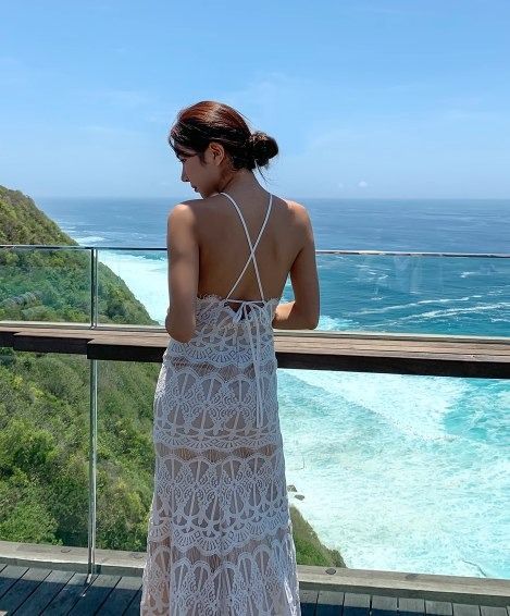 White lace halter maxi dress top