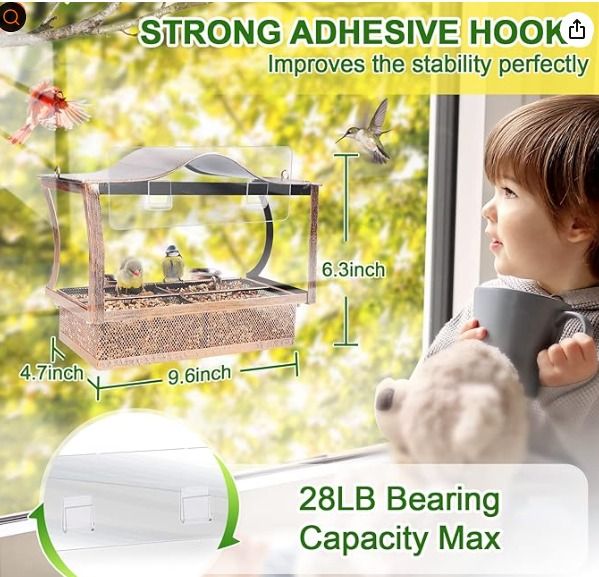 Window Bird Feeders, Metal Shockproof Window Bird Feeder for Outdoors  Hanging, 2 in 1 Detachable Bird Feeders with Hanging Chains, Hooks and  Waterer for Outside (CL0167), Pet Supplies, Homes & Other Pet