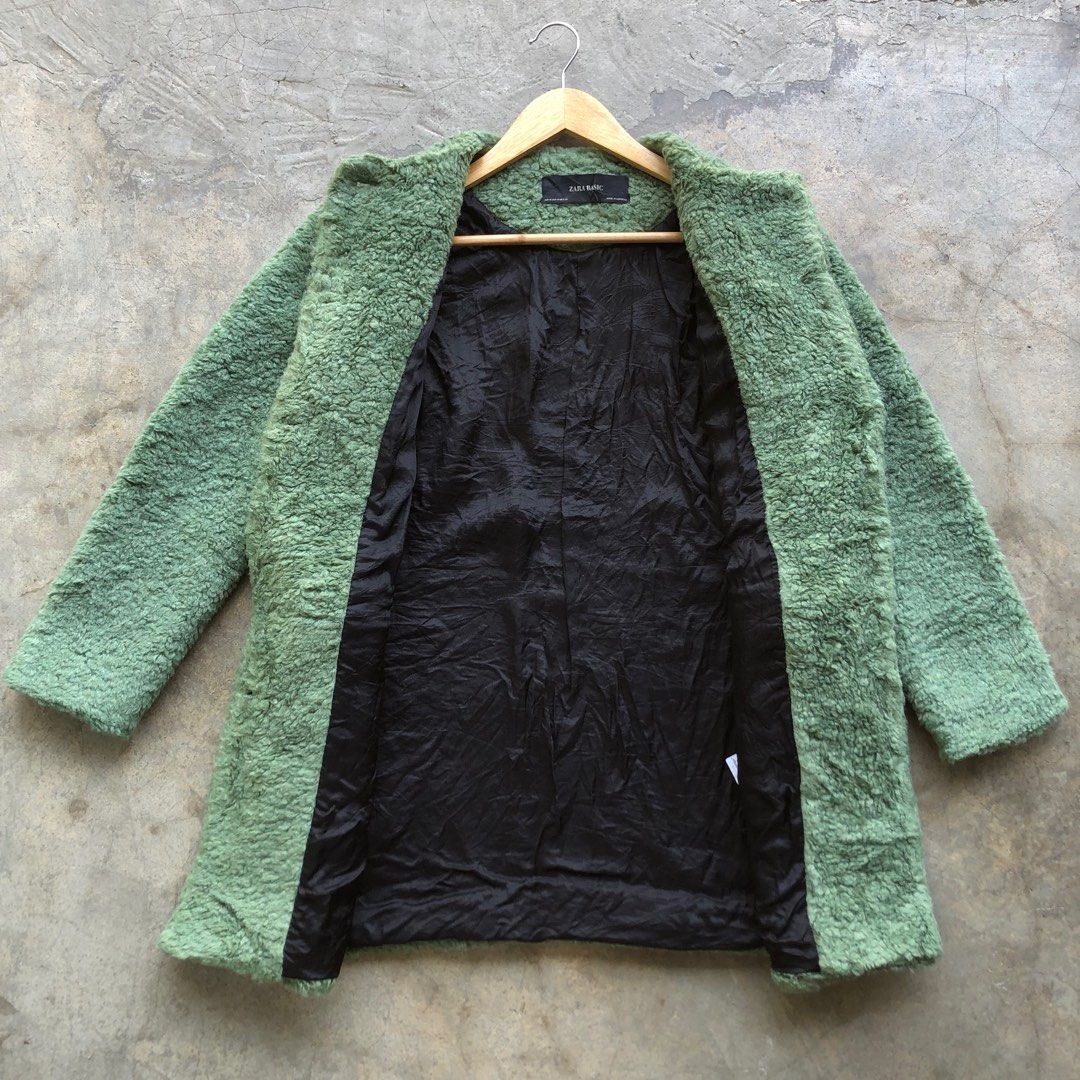 Zara green fleece coat discount