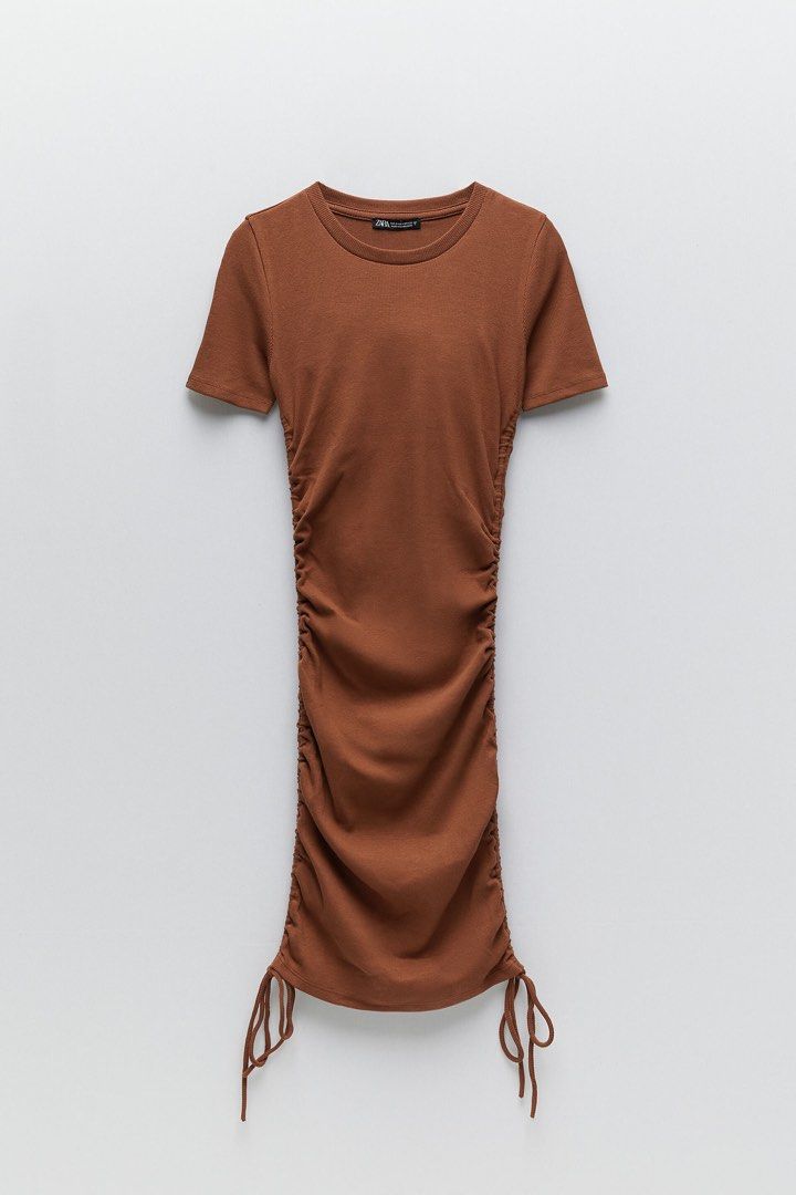 brown ruched dress zara Ringing-N Ruched One-Shoulder Women Dress  Zara-Craft