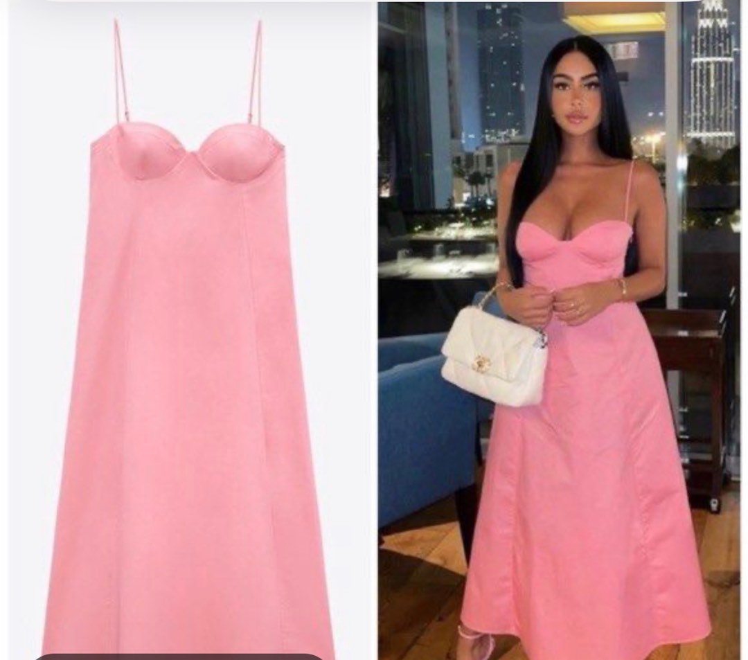 Zara pink bustier midi dress, Women's Fashion, Dresses & Sets, Dresses