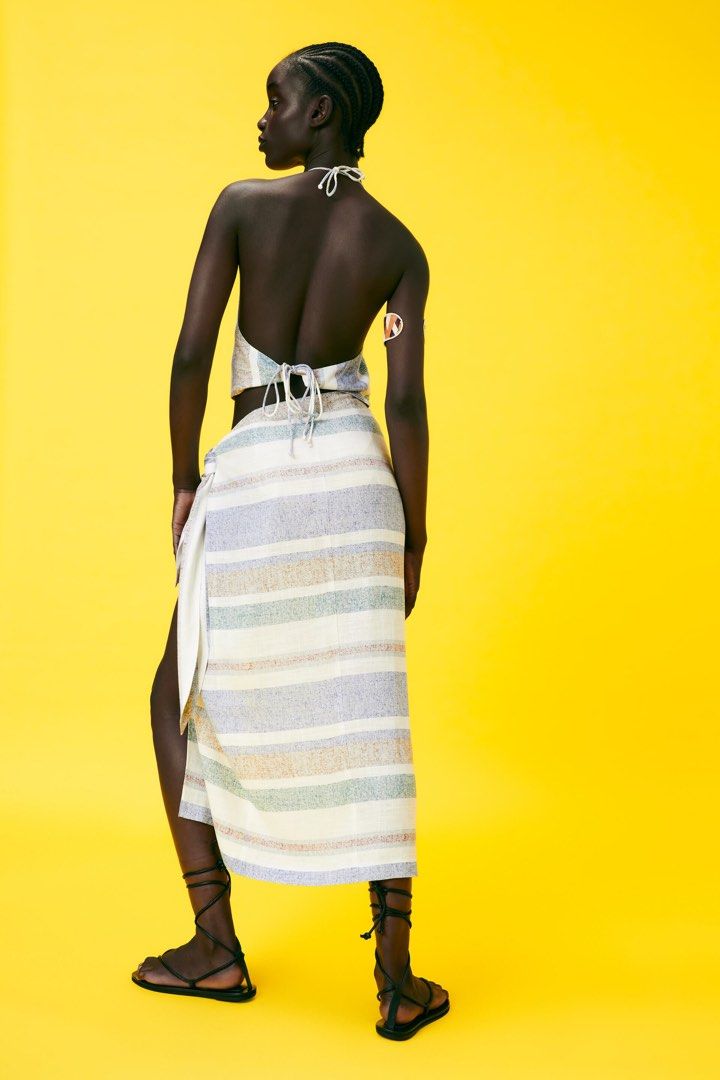Zara Striped Wrap Skirt Fesyen Wanita Pakaian Wanita Gaun Rok